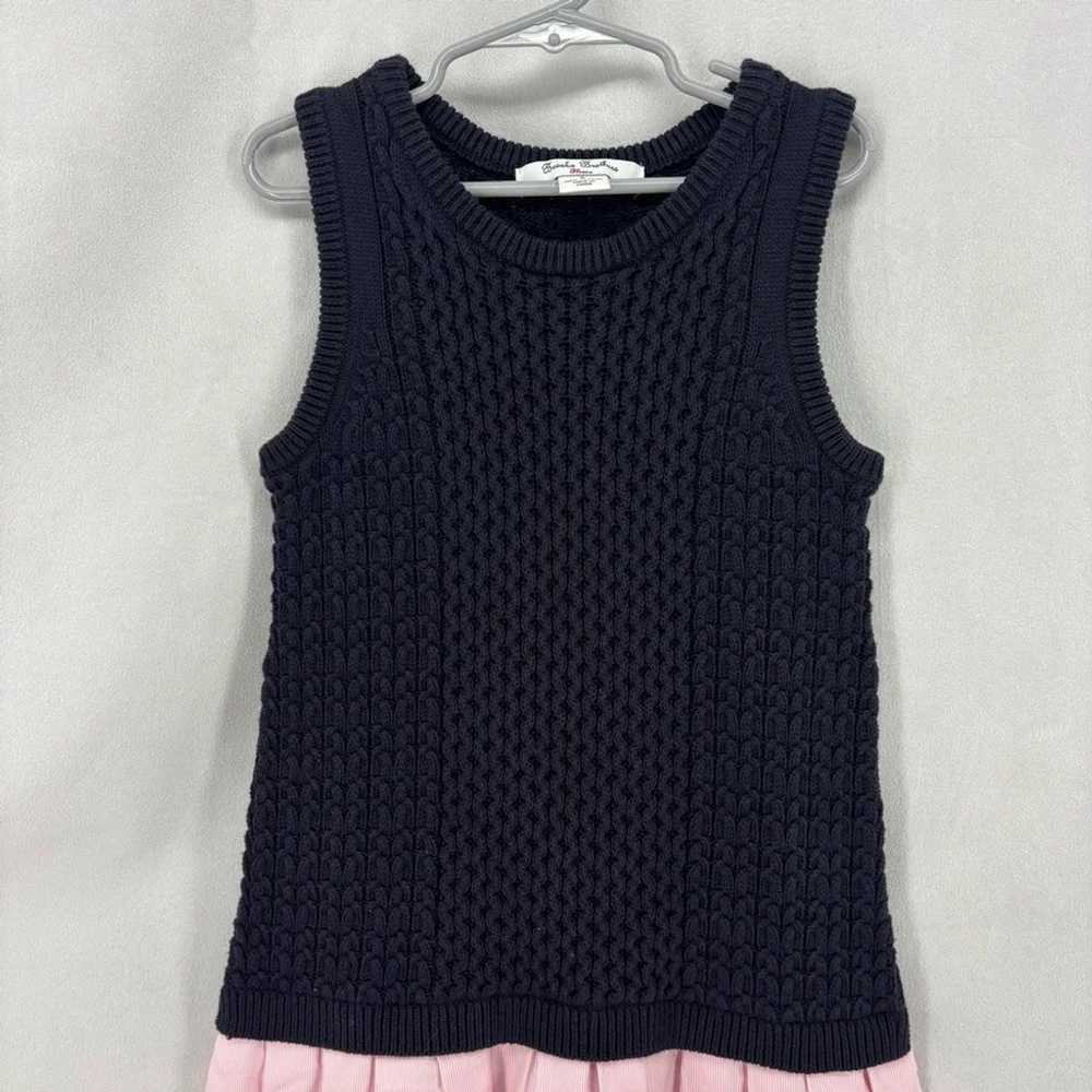 Brooks brothers fleece sweater dress kids girls youth size small navy pink - Picture 7 of 8